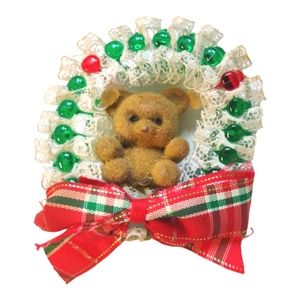 Handmade Christmas Teddy Bear Pin Or Craft Charm Accent